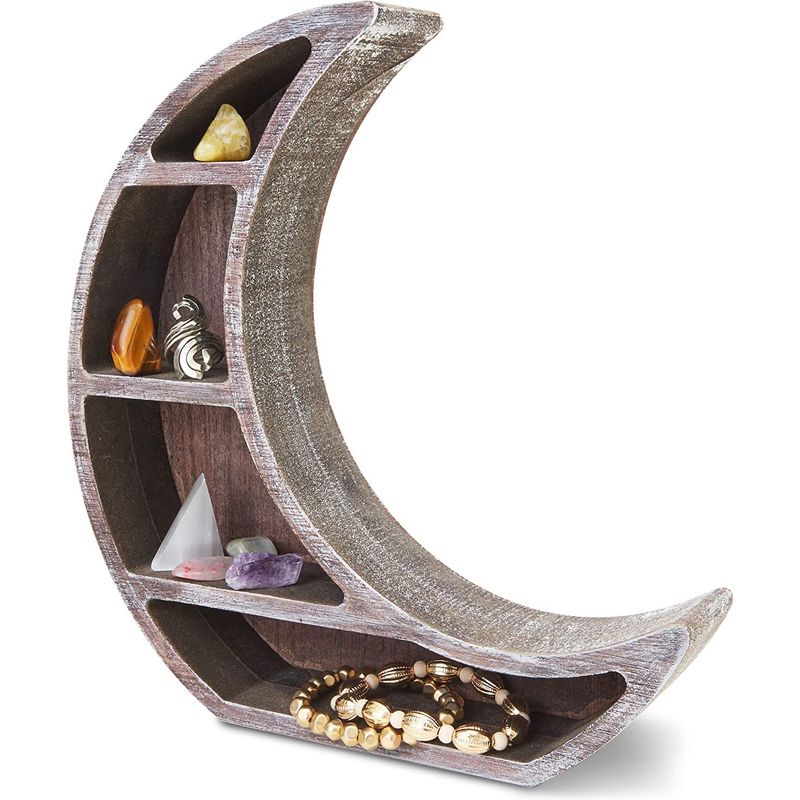 Wooden Shelf Display for Rustic Home Decor, Crescent Moon (10 x 10.2 x 2 in)