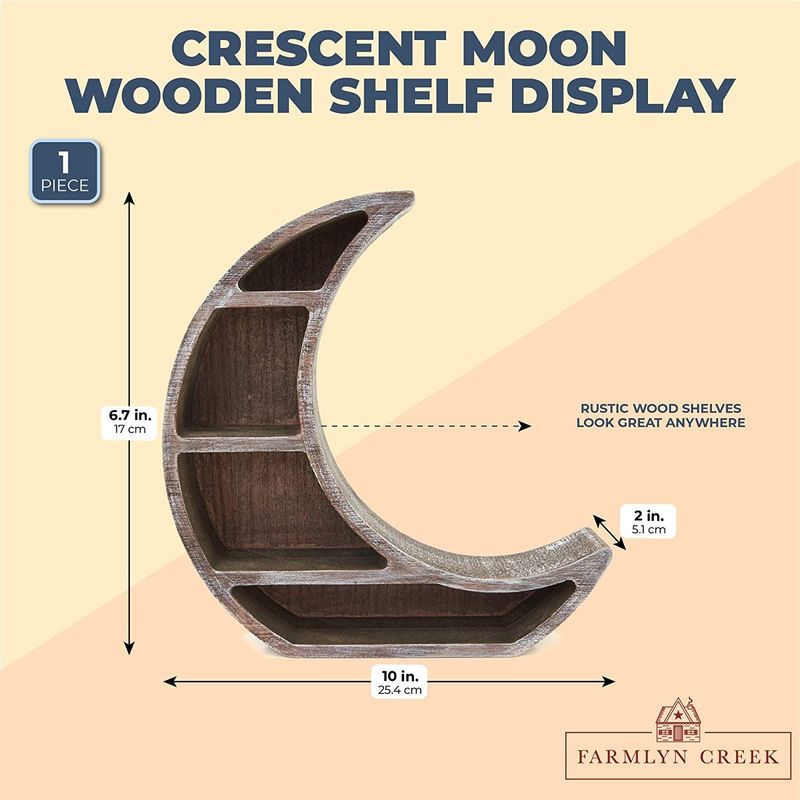 Wooden Shelf Display for Rustic Home Decor, Crescent Moon (10 x