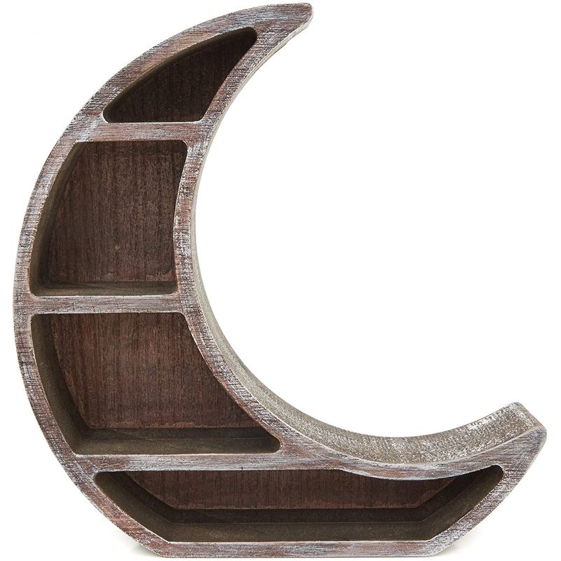 Wooden Shelf Display for Rustic Home Decor, Crescent Moon (10 x 10.2 x 2 in)