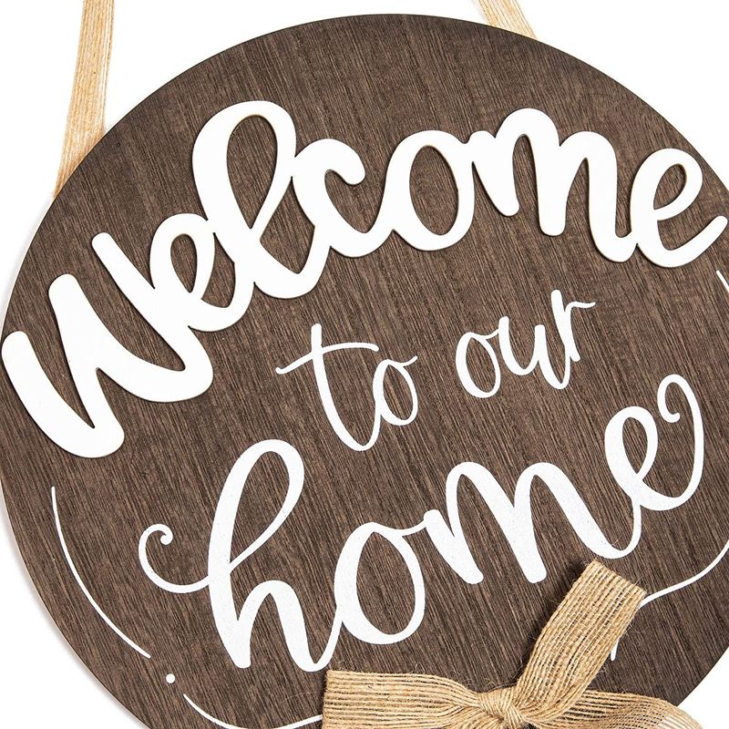 Farmlyn Creek Burlap and Wood Hanging Sign, Welcome to Our Home (11.75 x 11.75 Inches)