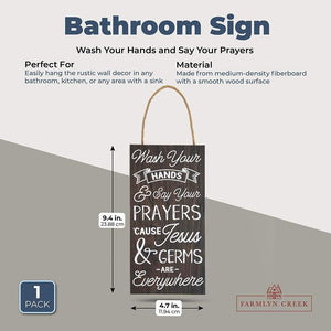 Bathroom Sign, Wash Your Hands and Say Your Prayers (4.7 x 9.4 In)