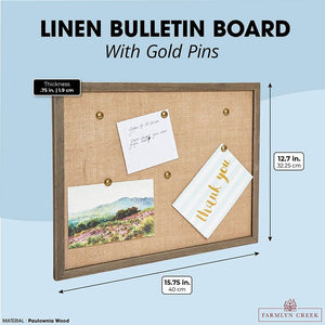 Fabric Bulletin Board with 6 Gold Pins, Framed (12.6 x 15.7 in)