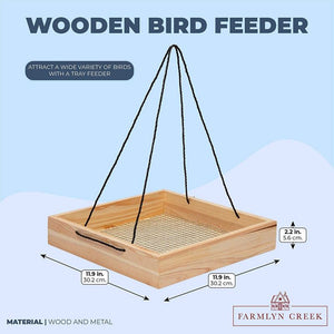 Hanging Wooden Bird Feeder for Patio, Garden, Yard (12 x 12 x 2.2 in)