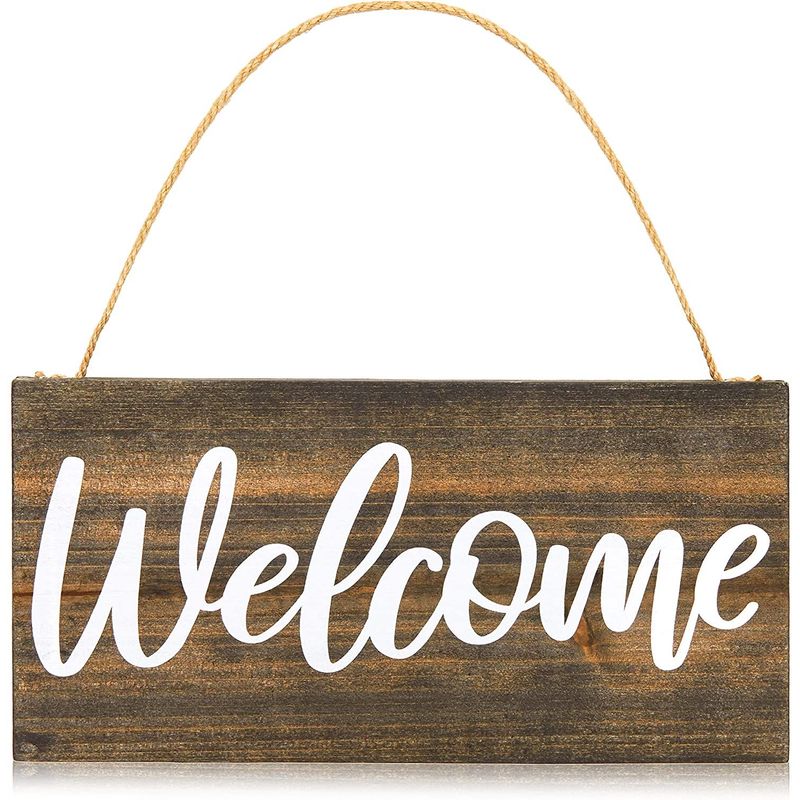 Farmlyn Creek Rustic Hanging Wood Welcome Sign with Rope (11.75 x 6 Inches)