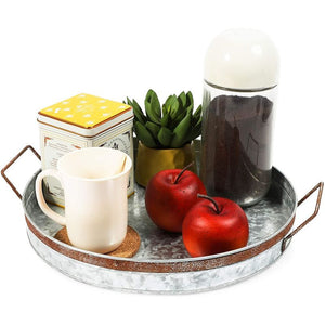 Galvanized Serving Tray with Handles, Farmhouse Home Decor (16 x 13 x 2.6 In)