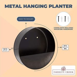 Metal Hanging Planter, Galvanized Planters for Wall (12 x 3.6 in)
