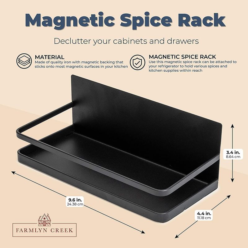Black Magnetic Spice Rack for Kitchen Refrigerator (9.6 x 4.4 x 3.4 Inches)