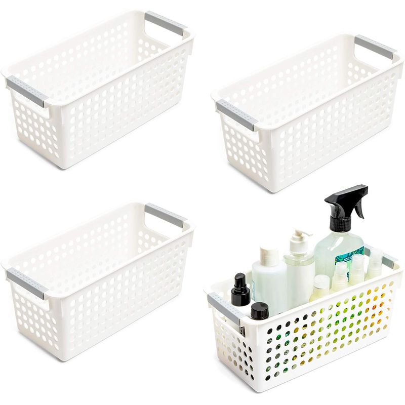 Farmlyn Creek 4 Pack Plastic Baskets For Organizing, Small White Bins With  Gray Handles For Kitchen, Bathroom, Laundry, Shelf (5 Inches) : Target