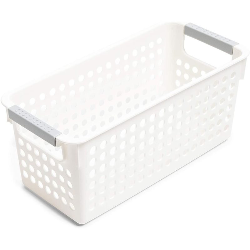 Farmlyn Creek 4 Pack Rectangular Wicker Storage Baskets with Liners - Small  Decorative Bins for Organizing Shelves (2 Sizes, Gray)