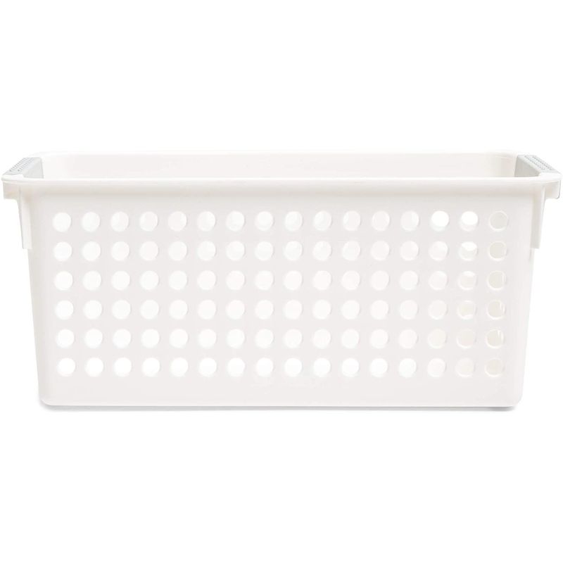 4 Pack White Plastic Baskets with Gray Handles, Narrow Storage Bins for  Organizing, Kitchen and Bathroom Shelves, Small Nesting Containers (5 Inch)
