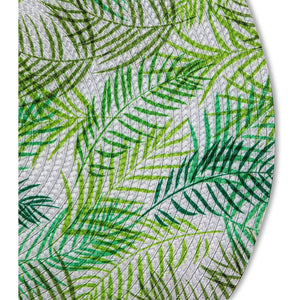 Indoor Outdoor Fern Leaf Placemat Set, Round Green Braided Placemats (15 in, 4 Pack)