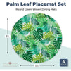 Braided Indoor Outdoor Palm Leaf Placemat Set, Round Green Woven Dining Mats (15 in, 4 Pack)