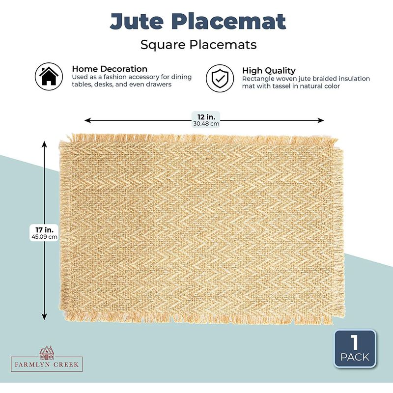 Farmlyn Creek Natural Jute Placemats for Dining Table (17.75 x 12 Inches, 6 Pack)