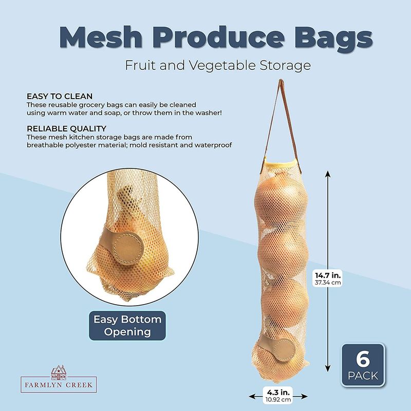 Farmlyn Creek Mesh Produce Bags, Fruit and Vegetable Storage (4.3 x 14.7 in, 6 Pack)