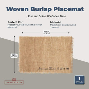 Woven Burlap Placemats, Rise and Shine It's Coffee Time (17.7 x 13.8 in)