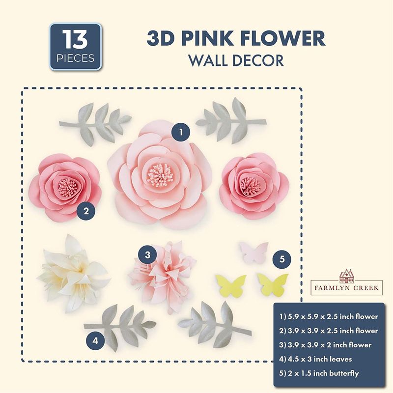 3D Artificial Paper Flower Decorations for Wall(Ivory Pink Rose