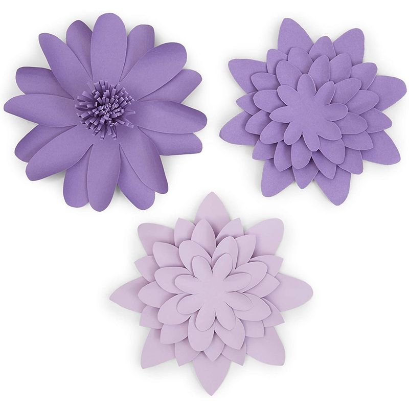 3D Paper Flowers, Purple Wall Decor (12 Pieces)