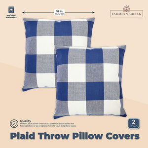 Farmlyn Creek Blue Plaid Throw Pillow Covers, Rustic Home Decor (18 x 18 in, 2 Pack)