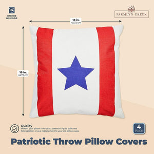 Farmlyn Creek Decorative Throw Pillow Covers, Patriotic Home Decor (18 x 18 in, 4 Pack)