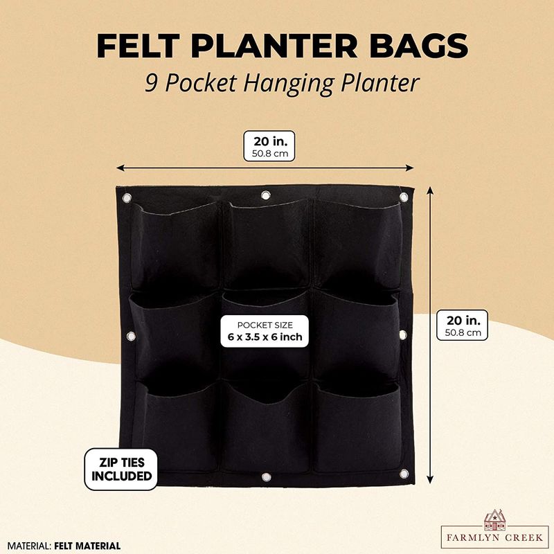 Felt Grow Bags for Garden, 9-Pocket Planters with Zip Ties (20 x 20 in, 2 Pack)