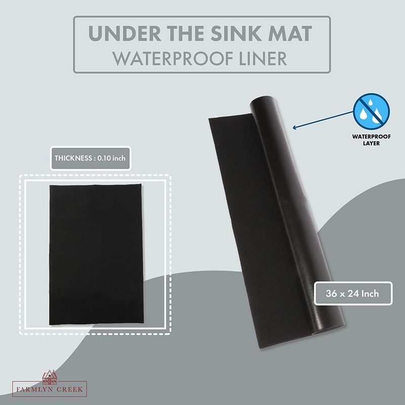 Lotfancy Under Sink Mat for Kitchen, 30 x 24 in Washable Under Cabinet Liner, Black, Size: 28 x 24