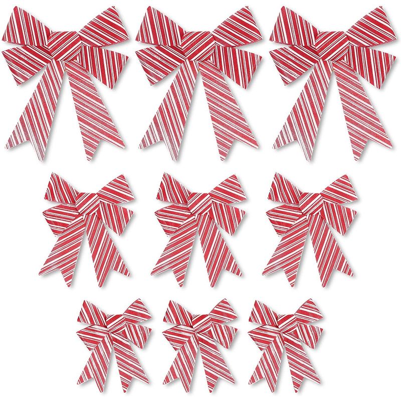 Bows for Gift Wrapping, White and Red Striped Bow (3 Sizes, 9 Pack)