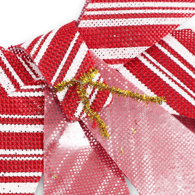 Red Christmas Bows for Gift Wrapping, Candy Cane Stripes (7 x 9 in