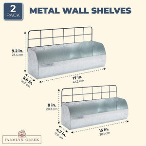 Metal Wall Shelves for Farmhouse Bathroom Decor, Kitchen, 2 Sizes (2 Pack)