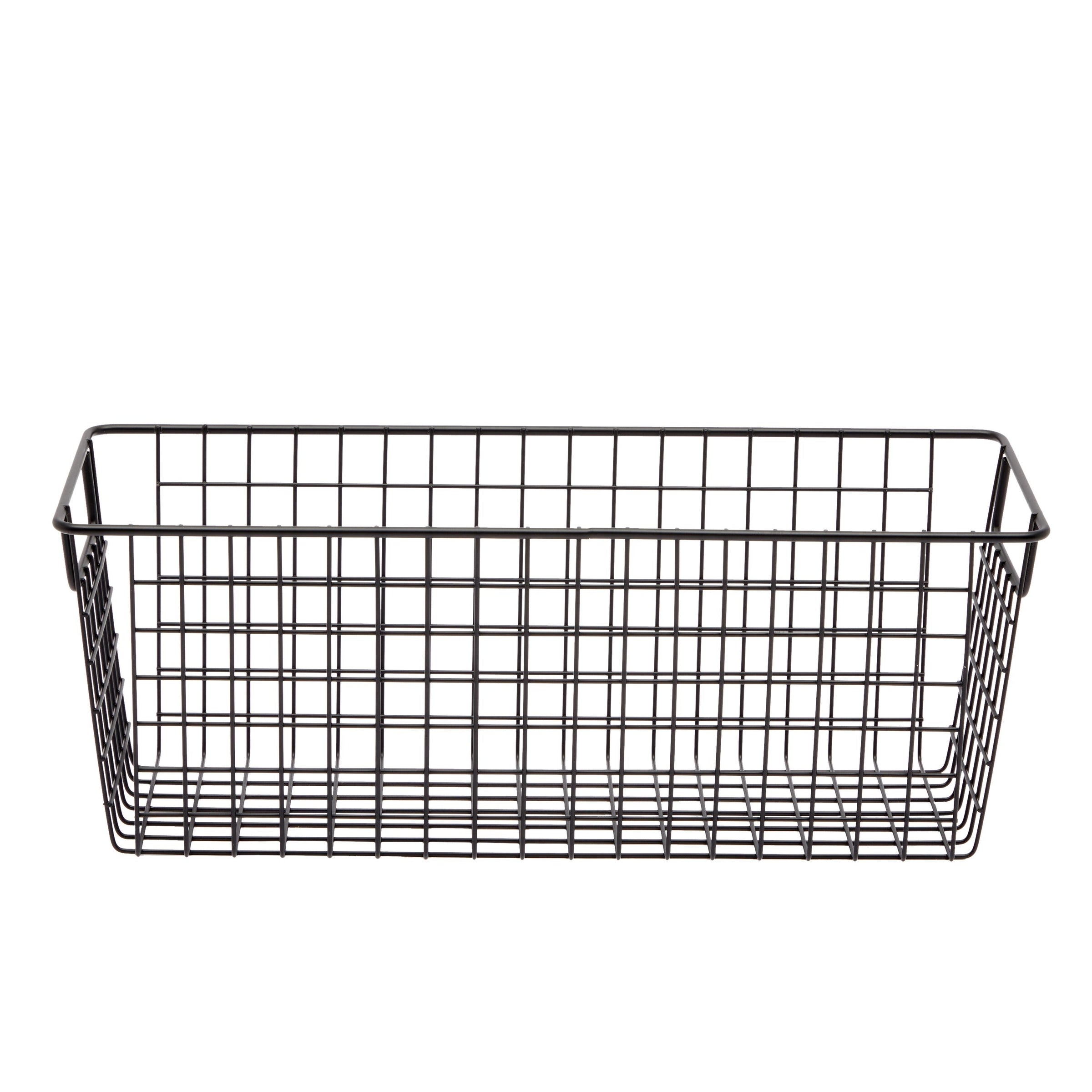 Set of 3 Black Cylinder Wire Storage Container Baskets with Handles 20