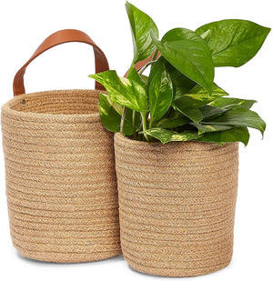 2 Pack Woven Cotton Rope Basket, Hanging Flower Planter Pots for Indoor Plants, Brown
