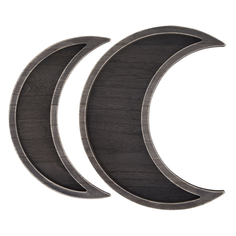 2 Piece Wooden Crescent Moon Tray for Crystals and Essential Oils, Rustic Home Decor for Nursery (Dark Brown)