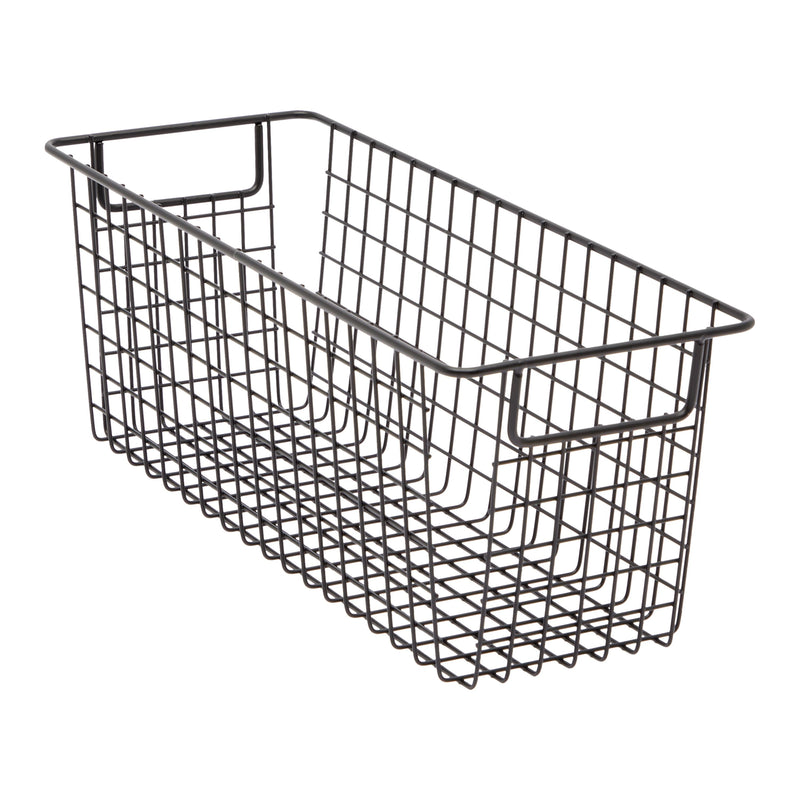 3 Pack Metal Wire Storage Baskets for Shelves, Pantry, Closet, Long Narrow Organizer Bin (Black, 16 x 6 x 6 In)