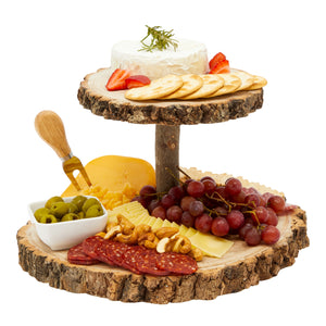 2-Tiered Rustic Wood Cake Stand for Cupcakes, Desserts, Tree Stump Server for Appetizers, and Hors d'oeuvres (12 x 8 In)