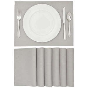Set of 6 Woven Dining Table Placemats, 16.8x12.8-Inch Washable Burlap Place Mats for Kitchen Table (Light Gray)