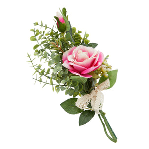 Pink Rose and Eucalyptus Flower Bouquet, Artificial Floral Arrangement (14 x 7 In)