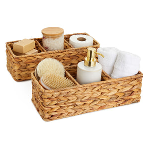 Farmlyn Creek 3 Section Wicker Baskets for Shelves, Hyacinth Storage Baskets for Bathroom Organizing, 2 Pack (14.4 x 6 x 4.3 in)