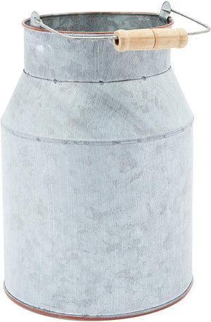 Galvanized Milk Can Metal Planter, Farmhouse Flower Vase for Indoor & Outdoor Home Decor, White, 5.5 x 8 in.