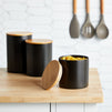 Set of 3 Matte Black Kitchen Canisters with Bamboo Lids for Countertop, Coffee, Tea Storage (3 Sizes)