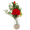 Red Rose and Eucalyptus Flower Bouquet, Artificial Floral Arrangement (14 x 7 In)