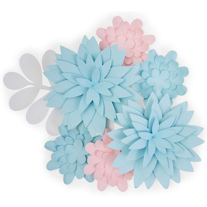 3D Flower Wall Decor for Baby Shower or Wedding (Pink and Blue, 7 Pieces)