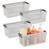 Farmlyn Creek Grey Plastic Storage Baskets with Handles, Small Storage Bin and Shelf Basket Organizer for Bathrooms, Laundry Room, Bedrooms, Kitchens, Pantries, Closet (4 Pack)