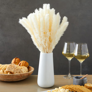 Natural Dried White Pampas Grass with Ceramic Vase for Wedding Reception, Table Centerpiece, Floral Arrangement, Rustic-Style Farmhouse Home Decor, 40 Bundles (16 in)