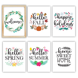 Home Sign with Interchangeable Holiday Art, Farmhouse Wall Décor (12x16 In, 7 Pieces)