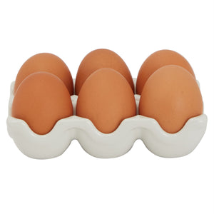 2 Pack Ceramic Half Dozen Egg Tray Holder for Countertop, Refrigerator, Porcelain Egg Carton Holds 6 Chicken Eggs, Hard Boiled Eggs for Easter Egg Painting (White)