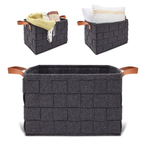 Dark Grey Storage Baskets, Foldable Felt Organizers (15 x 10 In, 3 Pack)