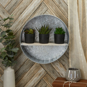Rustic Floating Circular Shelf for Home, Farmhouse Galvanized Wall Décor (12.5 x 4 In)