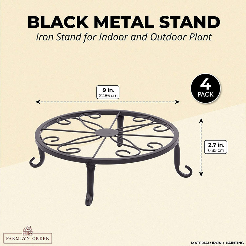 Farmlyn Creek Black Metal Plant Stand Set, Planter Holder (9 x 9 x 2.7 in, 4 Pack)