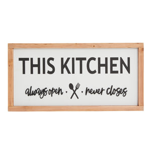 Wooden Rustic Kitchen Wall Decor Sign, This Kitchen Always Open Never Closes (16 x 8 In)