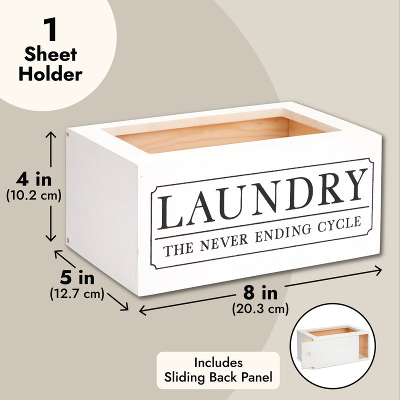 Dryer Sheet Holder for Laundry Room Organization, Farmhouse-Style Decor, Dryer Sheet Box Cover for Softener Dispenser, Washroom, Holds 120 Sheets (White, 8x5x4 In)