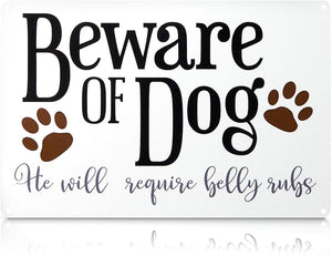 Farmlyn Creek Metal Yard Sign, Beware of Dog, He Will Require Belly Rubs (11.8 x 7.8 in)